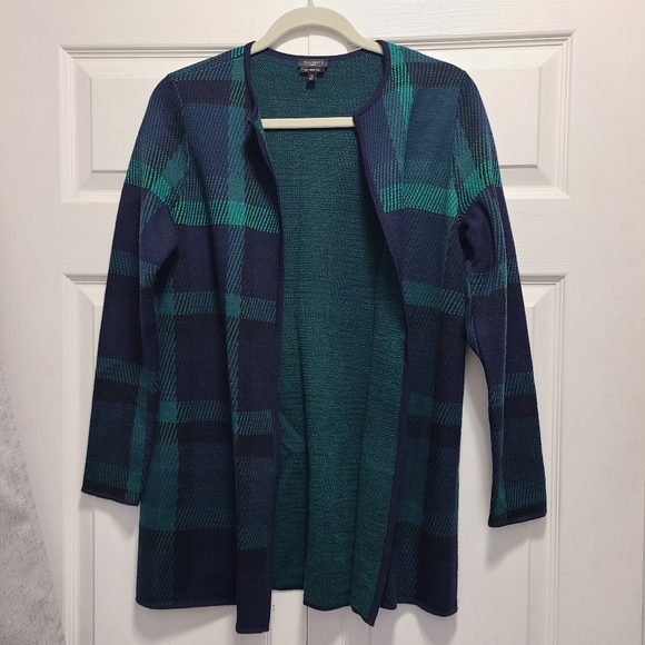 Talbots Blue and Green Plaid Cardigan petite medium - Picture 1 of 12